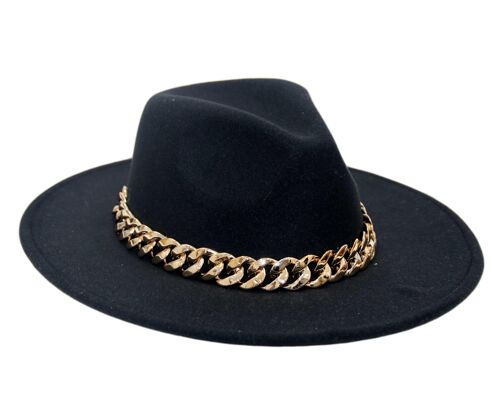 Black Fedora with Chunky Gold Chain Band