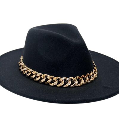 Black Fedora with Chunky Gold Chain Band