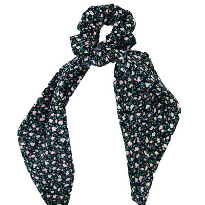 Black Ditsy Floral Print Long Scrunchie