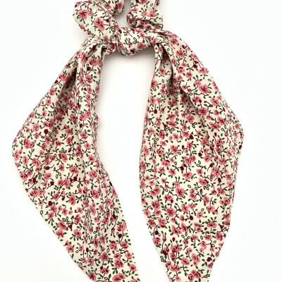 Cream Ditsy Floral Print Long Scrunchie