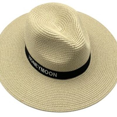 Cream Straw Hat with Honeymoon Band