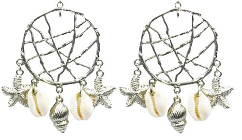 Silver Dreamcatcher Shell Earrings