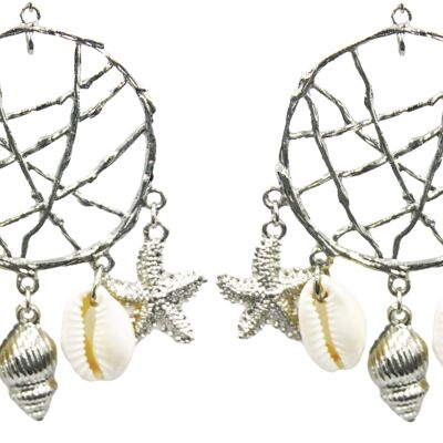Silver Dreamcatcher Shell Earrings