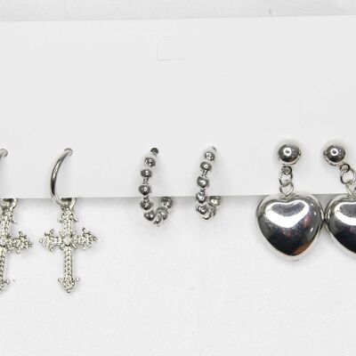 Silver Earring Multi Pack Crosses and Hearts