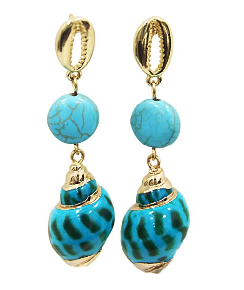 Blue Painted Shell Earrings