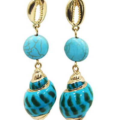 Blue Painted Shell Earrings