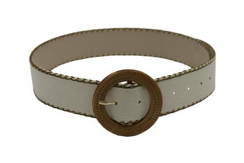 Cream Wooden Buckle Woven Belt
