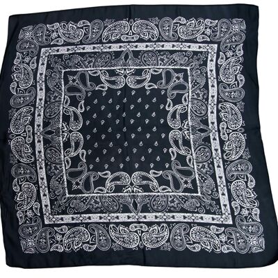 Black Bandana Print Satin Square Scarf