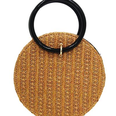 Brown Circle Straw Bag with Ring Handle