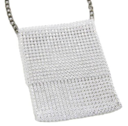 White Diamante Mesh Crossbody Pouch Bag