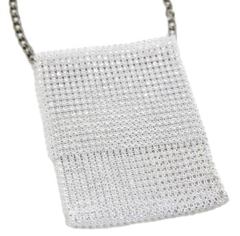 Sac pochette à bandoulière en filet blanc à strass