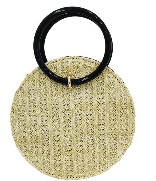 Cream Circle Straw Bag with Ring Handle
