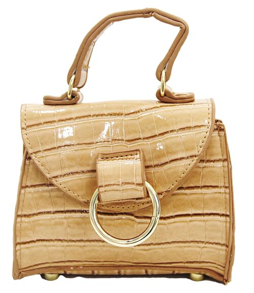 Nude PU Croc Bag With D Ring