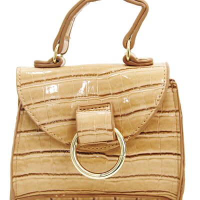 Nude PU Croc Bag With D Ring