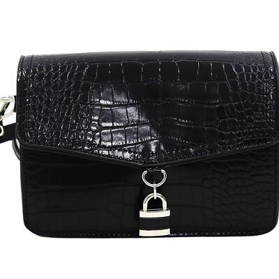 Black Croc Padlock Croc PU Crossbody Bag