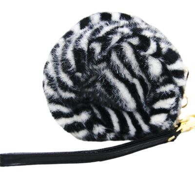 Zebra Mini Faux Fur Circle Bag with Pu Strap