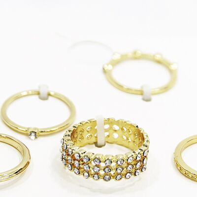Confezione da 5 anelli con diamanti in oro