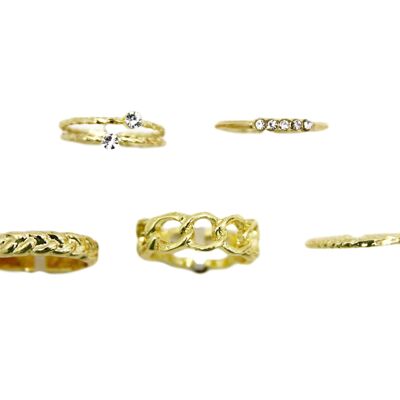 Gold 6 Pack Ring Set Chain and Diamante