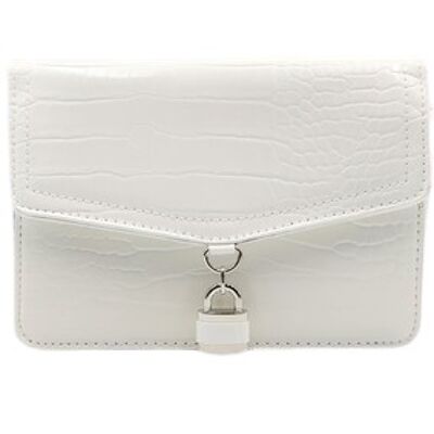 White Croc Padlock Croc PU Crossbody Bag