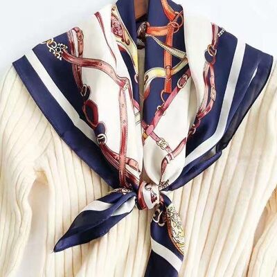 Navy Chain Print Sateen Square Scarf
