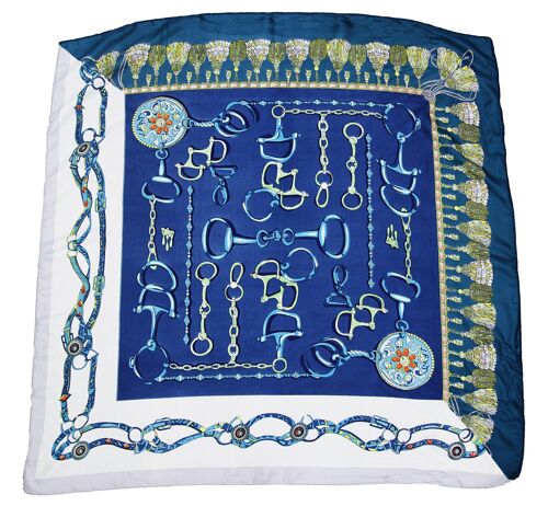 Blue Chain Print Sateen Square Scarf