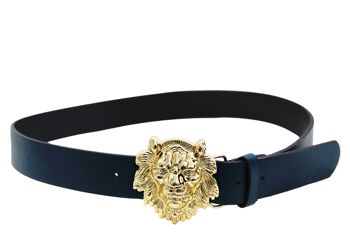 Ceinture en PU à boucle tête de lion vert émeraude