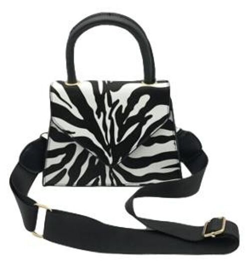 Zebra Print Structured Trapeze Bag with Canvas Strap