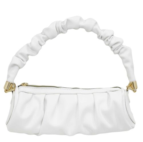 White  Ruched Bag with Ruched Handle