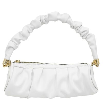 White  Ruched Bag with Ruched Handle