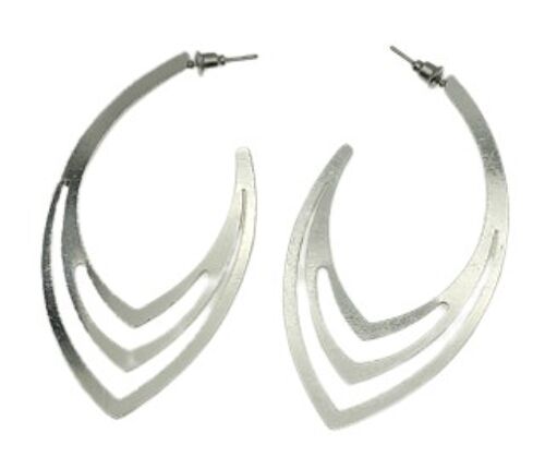 Silver Oval Lined Hoop Earrings
