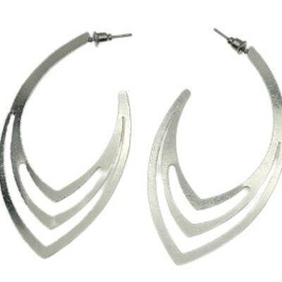 Silver Oval Lined Hoop Earrings