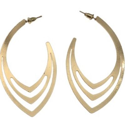 Gold Oval Lined Hoop Earrings