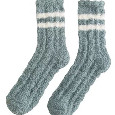 Green Fluffy Lounge Socks with Contrast Stripes