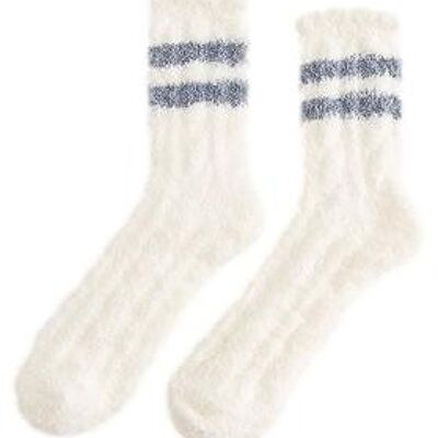 White Fluffy Lounge Socks with Contrast Stripes