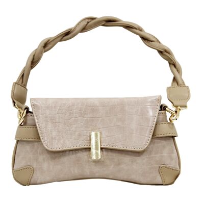 Nude Croc Faux Leather Curved Bag with Twisted Strap