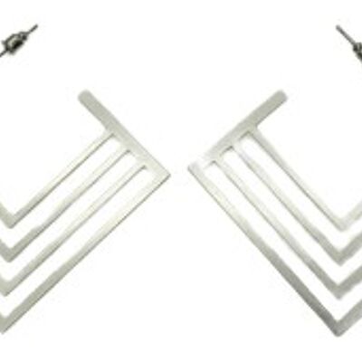Silver Square Lined Metal Hoop Earrings