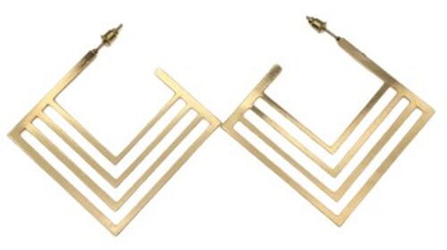 Gold Square Lined Metal Hoop Earrings