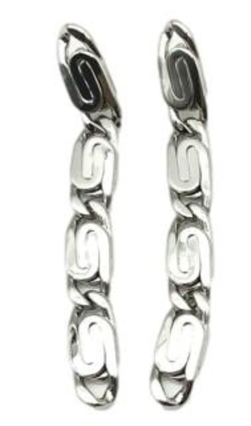 Silver Patterned Chain Link Drop Earrings