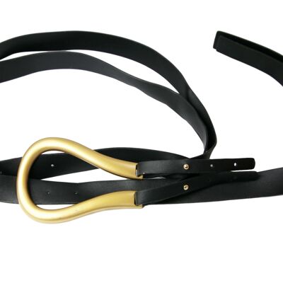 Black PU two strap hook belt