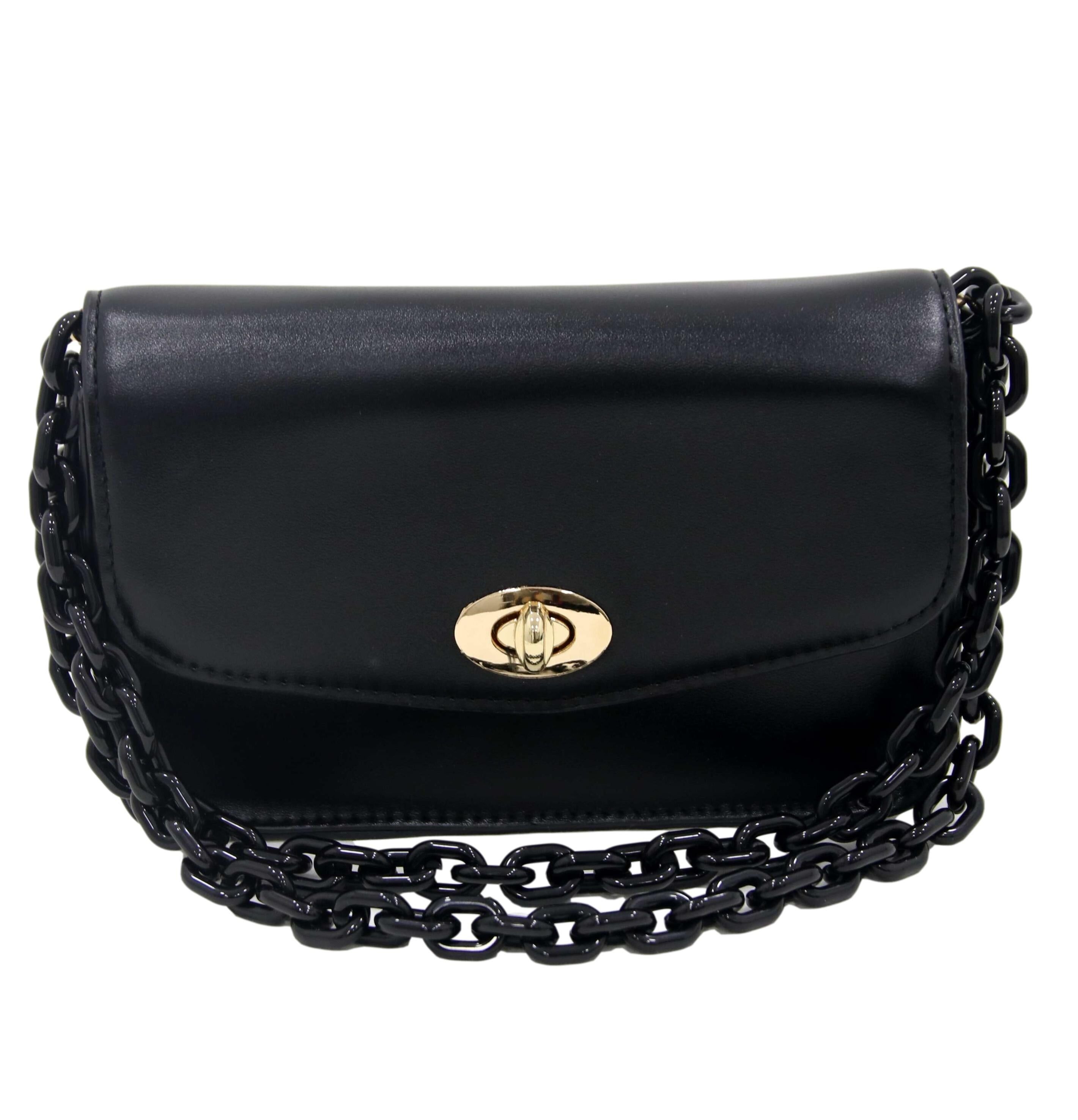 Buy wholesale Black Faux Leather Bag with Long Chunky Plastic