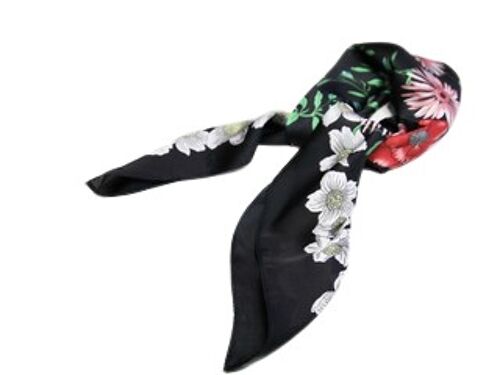 Black Floral Sateen Square Scarf