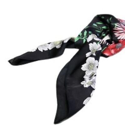 Black Floral Sateen Square Scarf