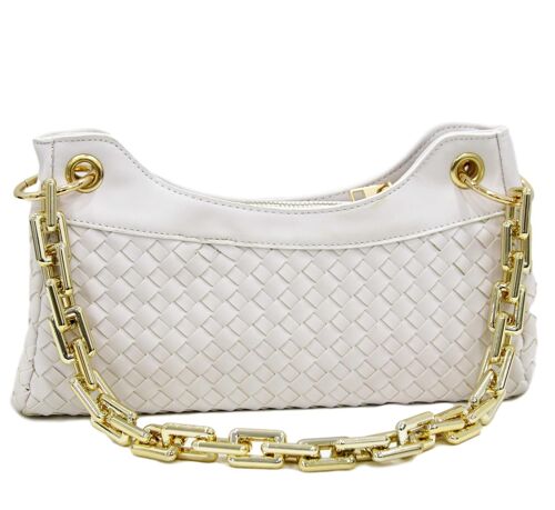 White Woven Bag with Rectangle Chunky Link Strap