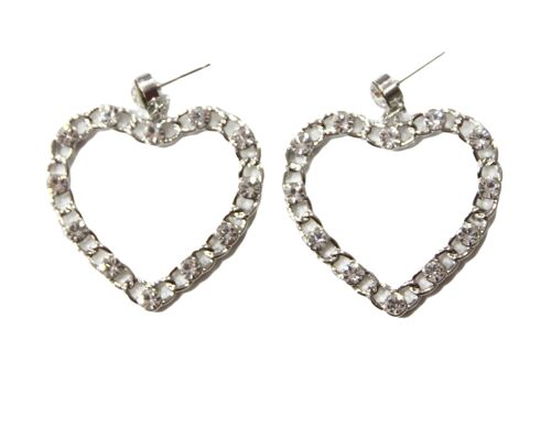 Silver Heart Chain and Diamante Earrings