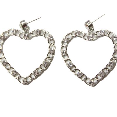 Silver Heart Chain and Diamante Earrings