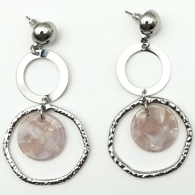 Silver Tiered Hoop Earrings with Resin Disc