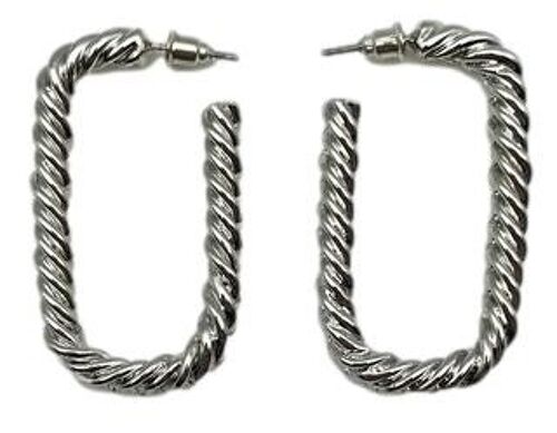 Silver Twisted Squared Hoop Earrings