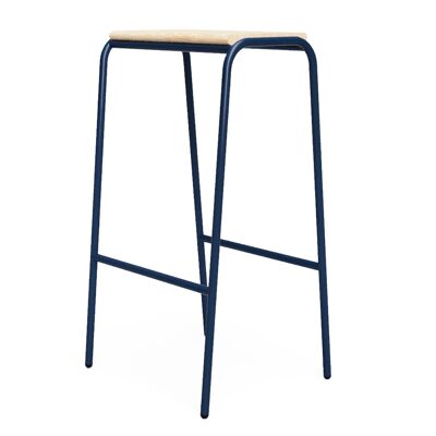 Solid Oak / Cobalt Blue Stacking Bar Stool