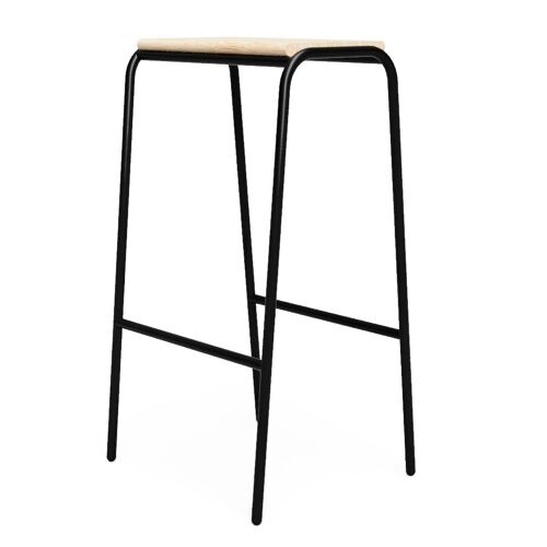 Solid Oak / Black Stackable Bar Stool