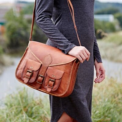 Brown Leather Satchel Style Saddle Bag